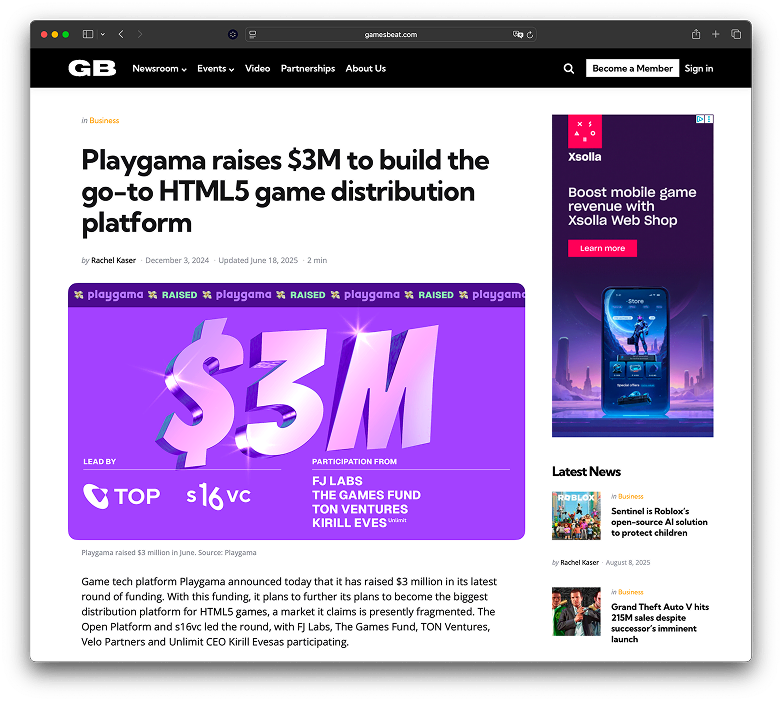 VentureBeat coverage of Playgama