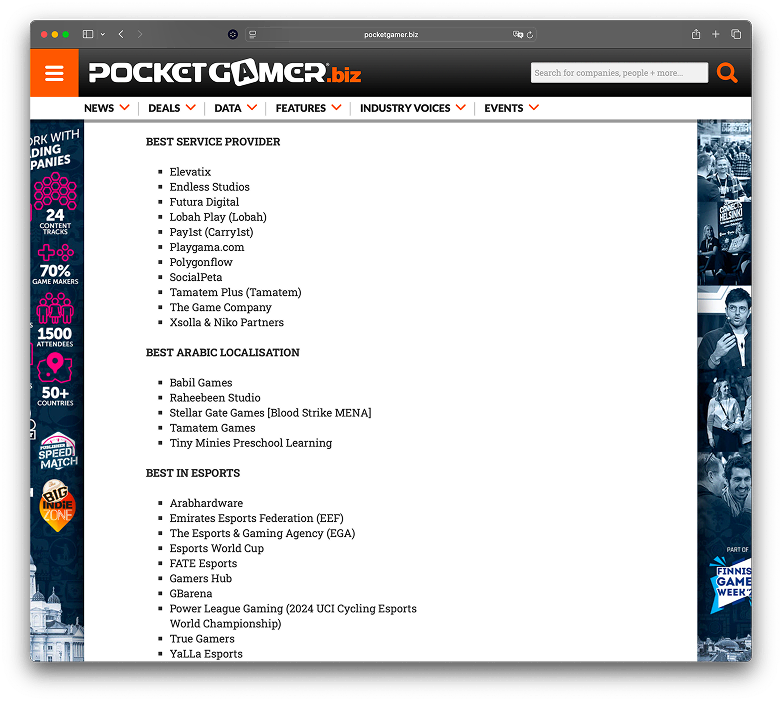 PocketGamer.biz MENA Awards coverage