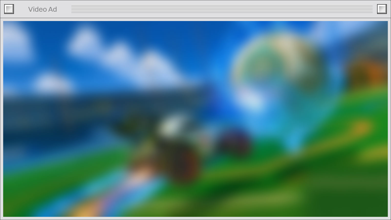 A browser window titled Video Ad, showing a game scene held out of focus behind the placement