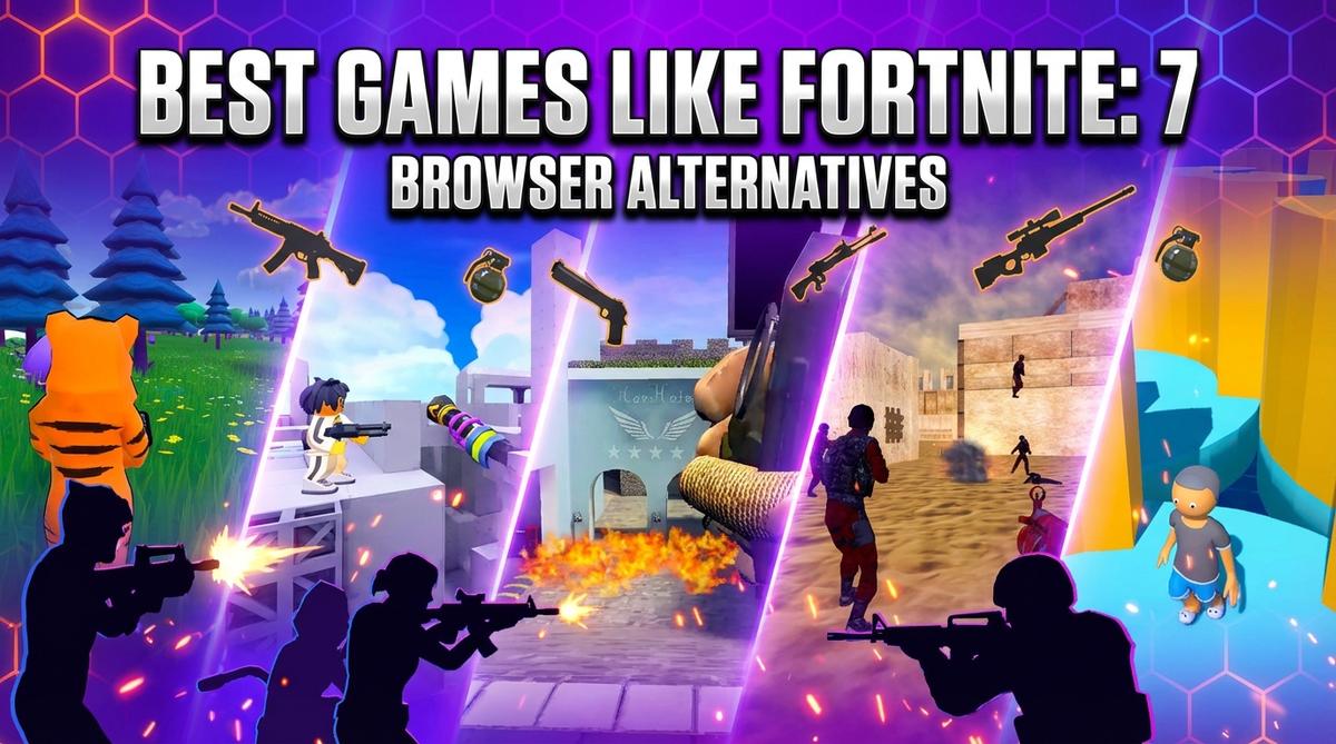 Discover 7 epic browser games like Fortnite! Play Fortzone Battle Royale, Arena Shooter, Hazmob FPS & more instantly. No downloads needed. Start playing now!