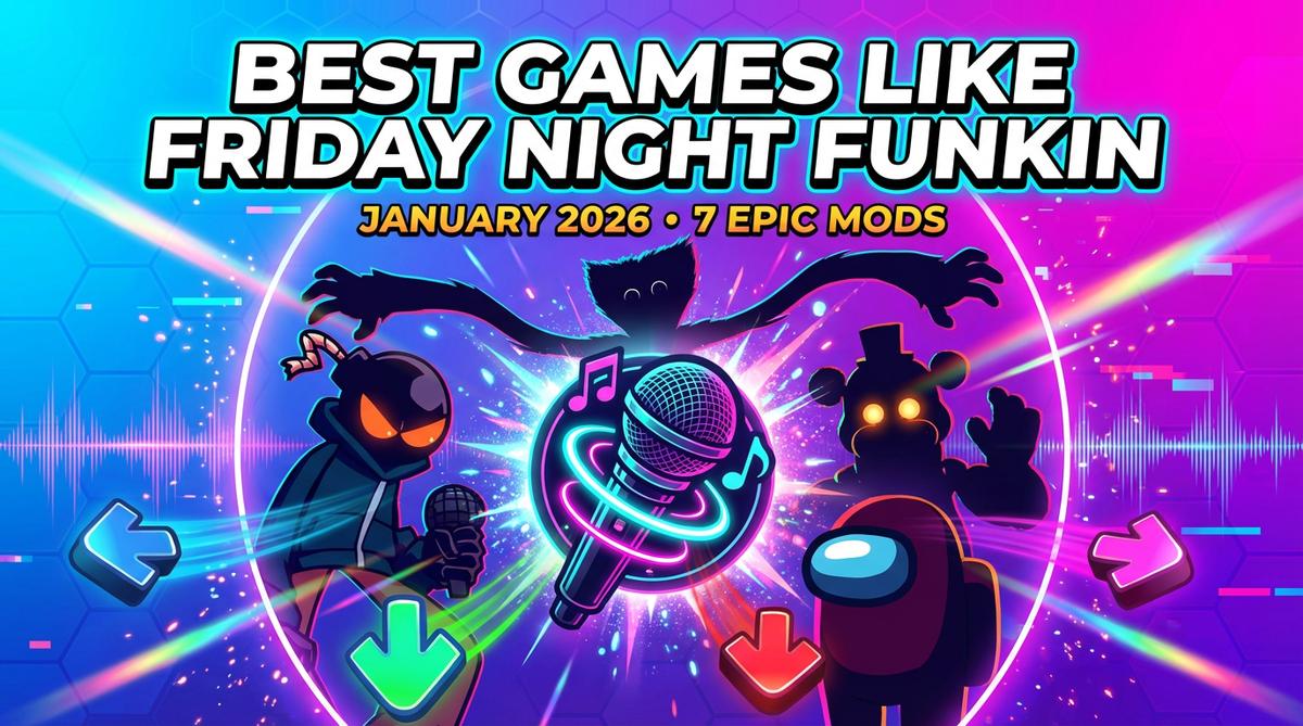 Discover 7 awesome games like Friday Night Funkin in January 2026! Play FNF Indie Cross, vs FNAF, Lullaby & more rhythm games. Start playing free now!