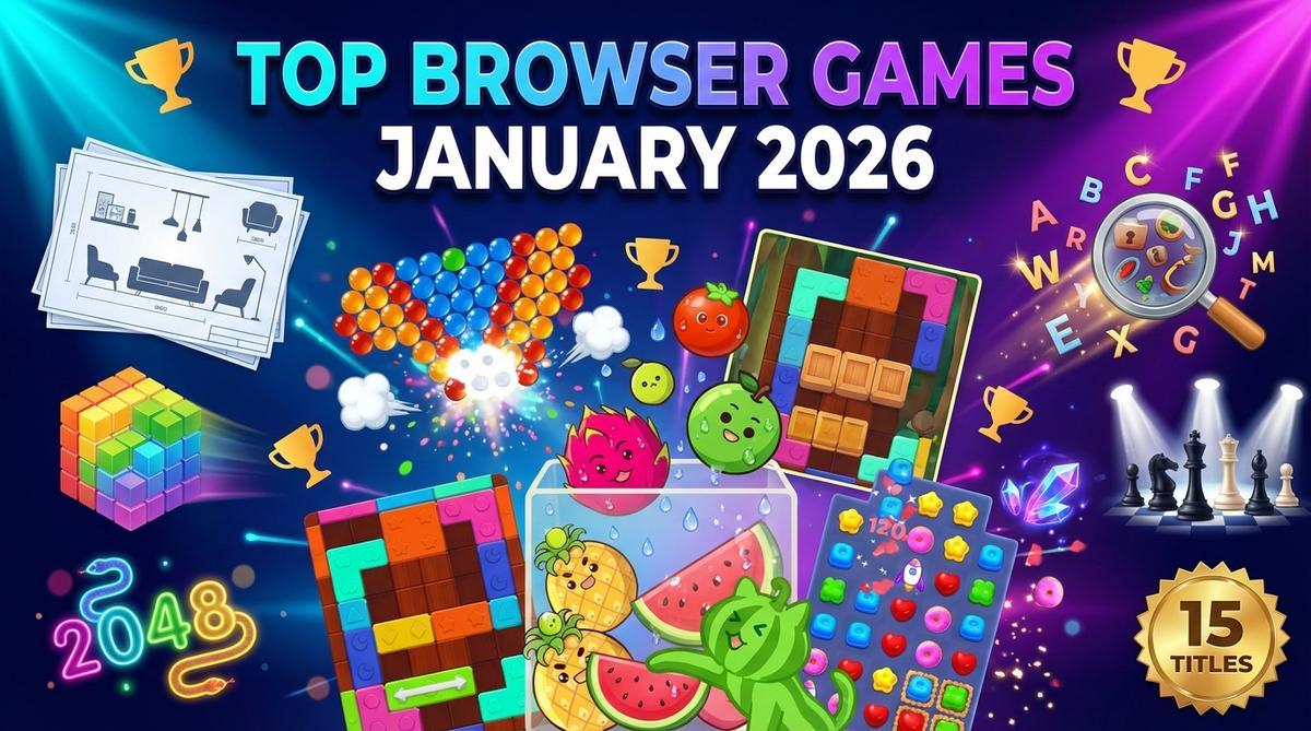 Discover 15 top browser games for January 2026! Play addictive puzzles like Bubble Blast, Fruit Merge & Wood Blocks instantly. No downloads needed. Start now!