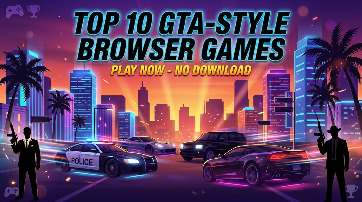 Play the top 10 GTA-style games directly in your browser! Featuring DTA 6, Grand Shift Auto & more. No downloads needed. Start your gangster adventure now!