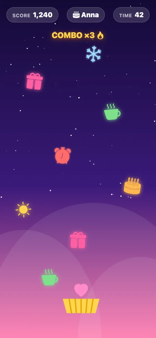 Catch the gifts birthday game example on a phone