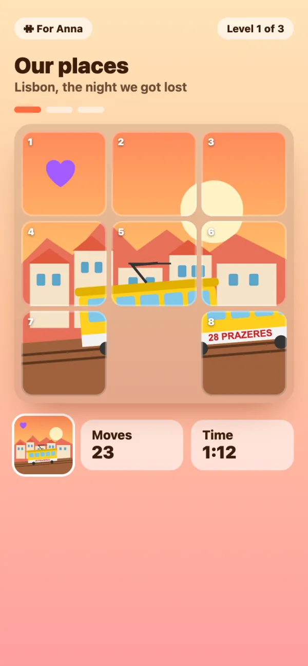 Photo puzzle birthday game example on a phone