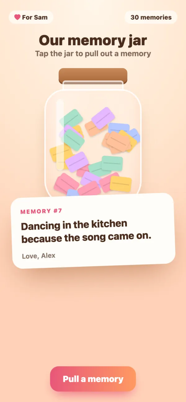 Memory jar: a keepsake game example on a phone