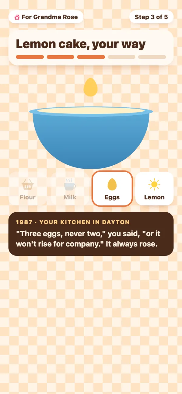 Family recipe kitchen: a keepsake game example on a phone