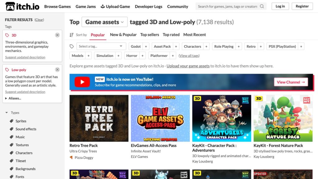An asset store's 3D low-poly packs (prices removed from the screenshot)