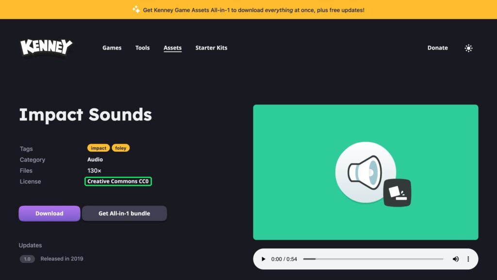 Kenney's Impact Sounds: 130 files, CC0