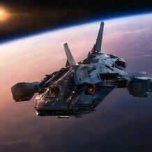 Space battle. A lone warrior.