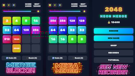 2048 Neon Merge - Screenshot 2