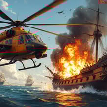 Naval battle. K-50 vs pirates.