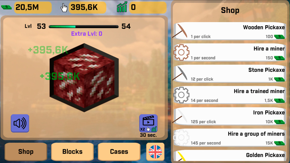 Block mining stimulation clicker cover