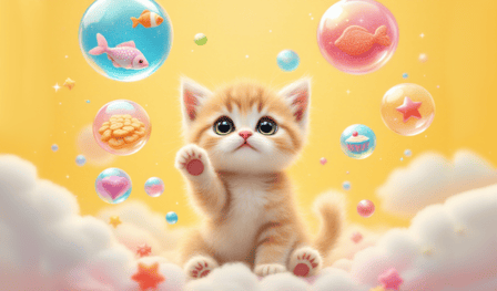 Kitten and Its Bubble Treat